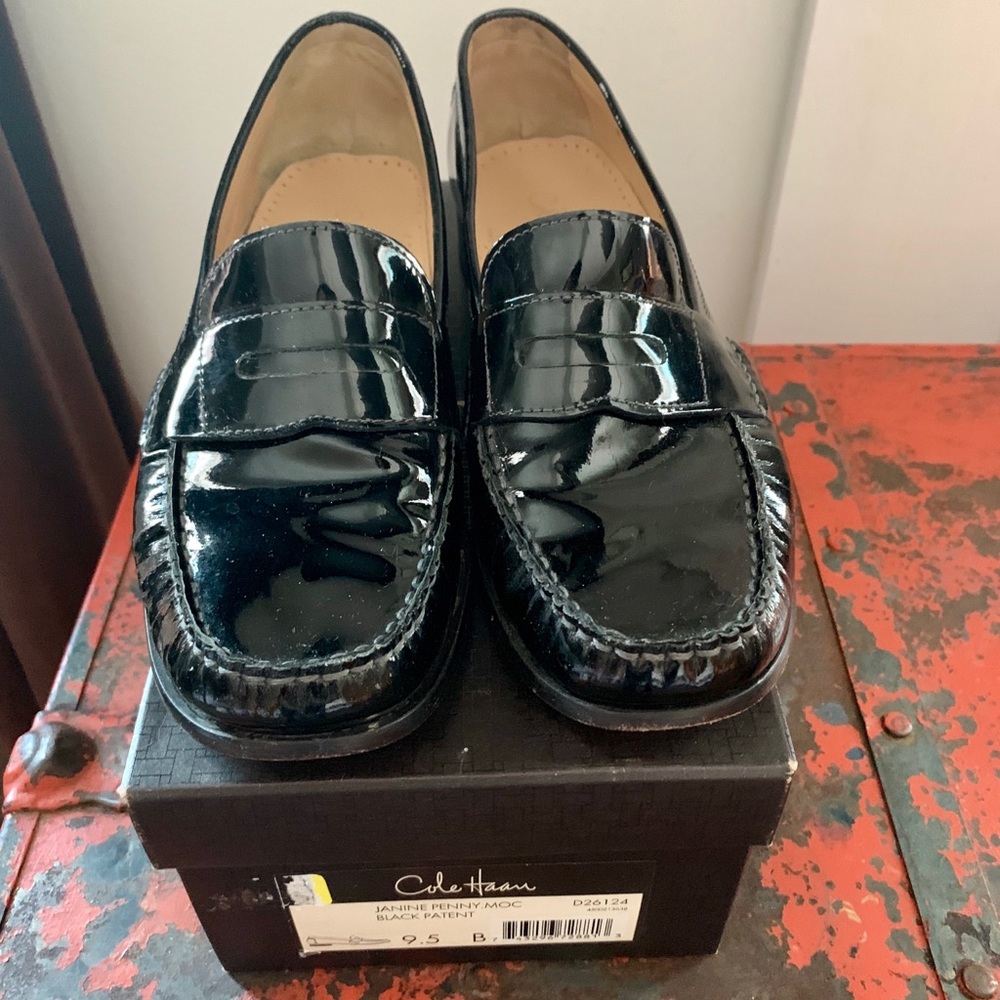 Cole Haan Patent Leather Penny Loafers, size 9.5